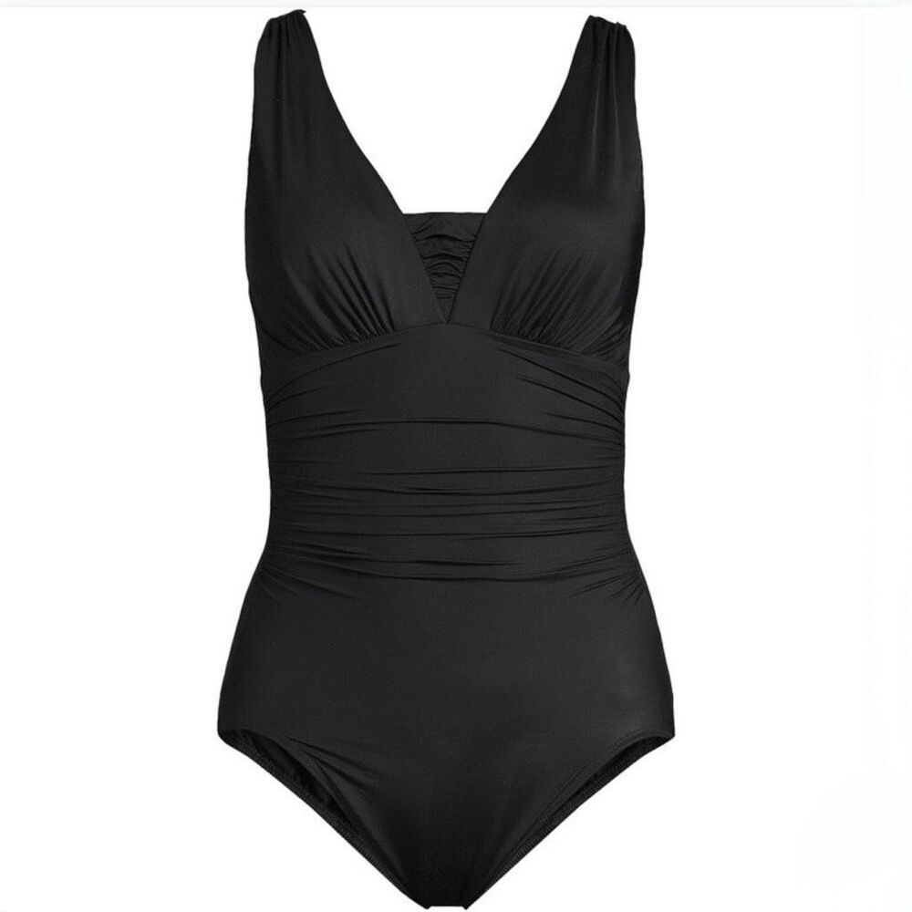 Lands' End Plus Size SlenderSuit Grecian Tummy Control One Piece Swimsuit size 2